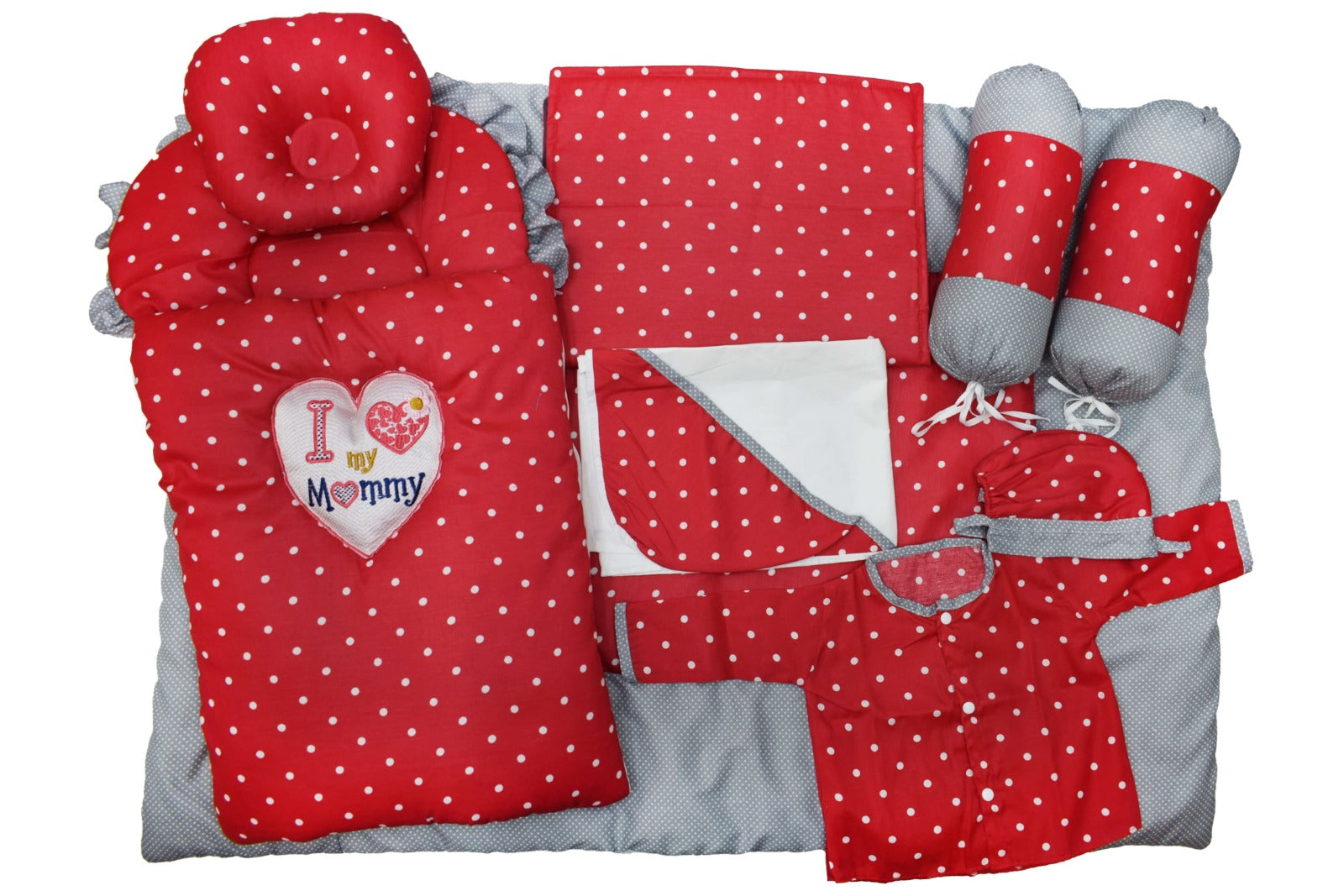 red polka dot ( I love mommy) 9 piece set