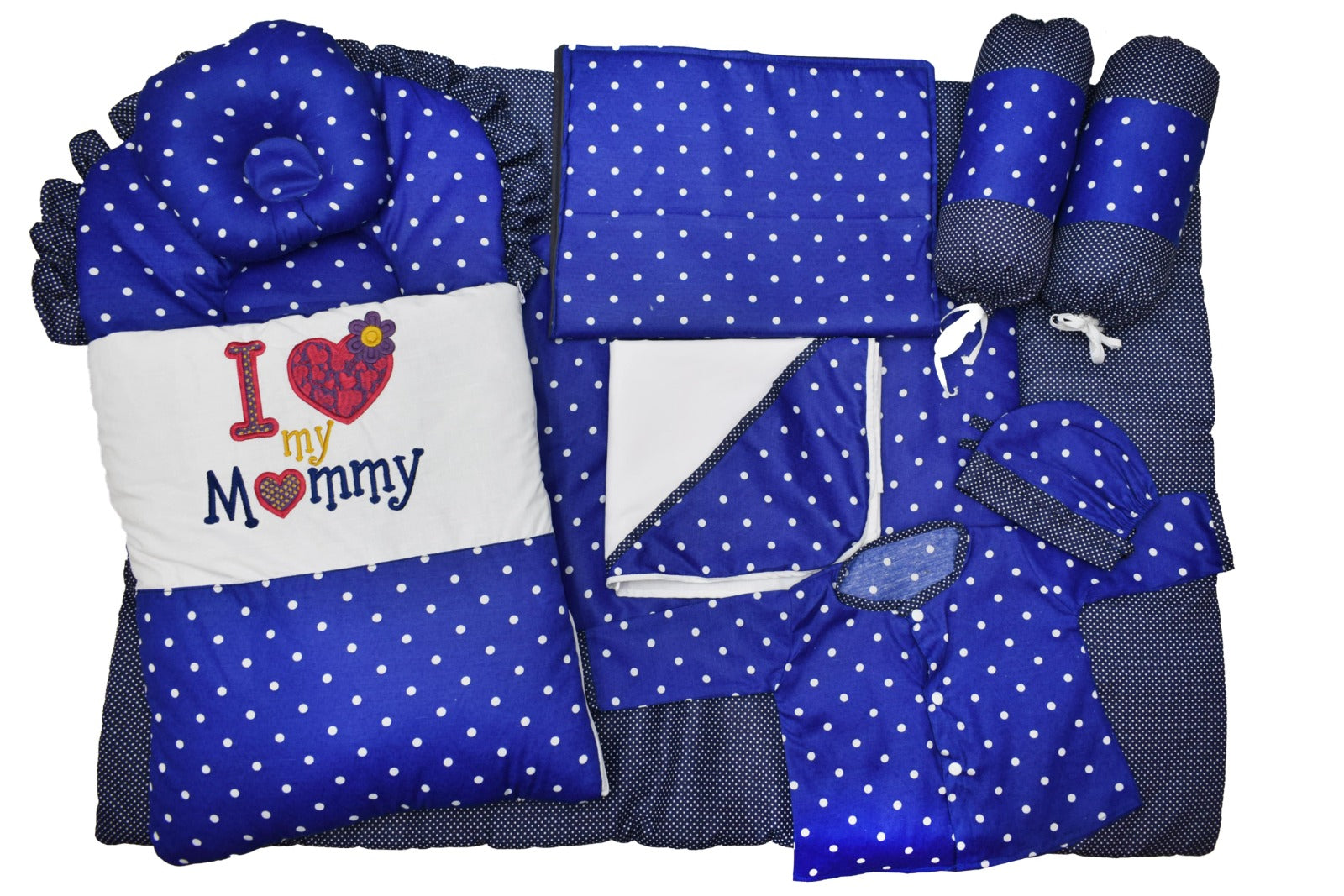 Blue polka dot (I love my mommy) 9 piece set