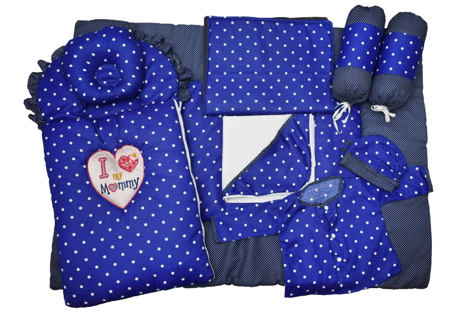 Blue polka dot ( I love mommy) 9 piece set