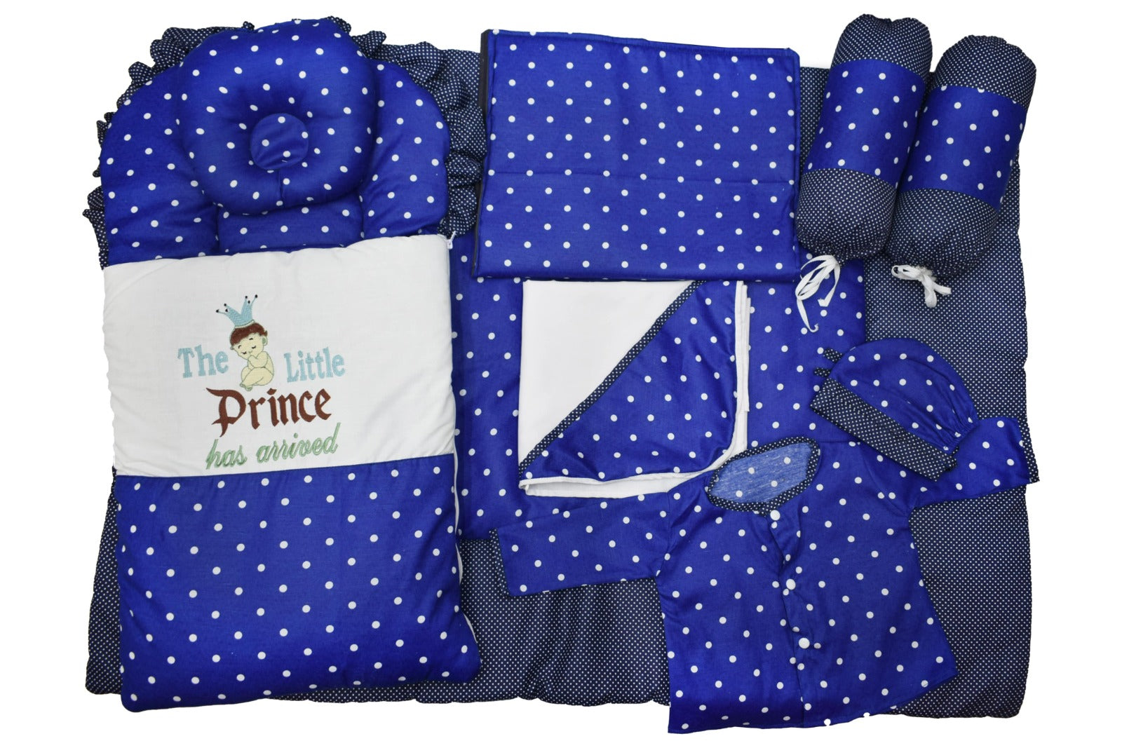 Blue polka dot ( The little Prince has arrived ) 9 piece set