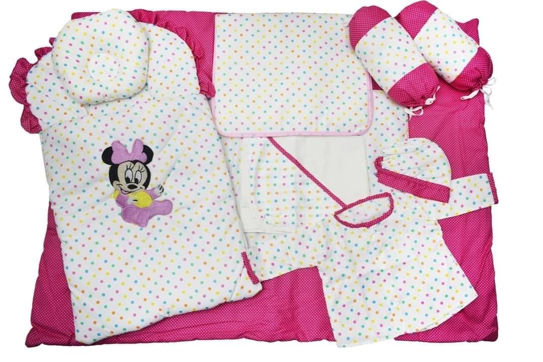 white pink with multi dots 9 pieces set